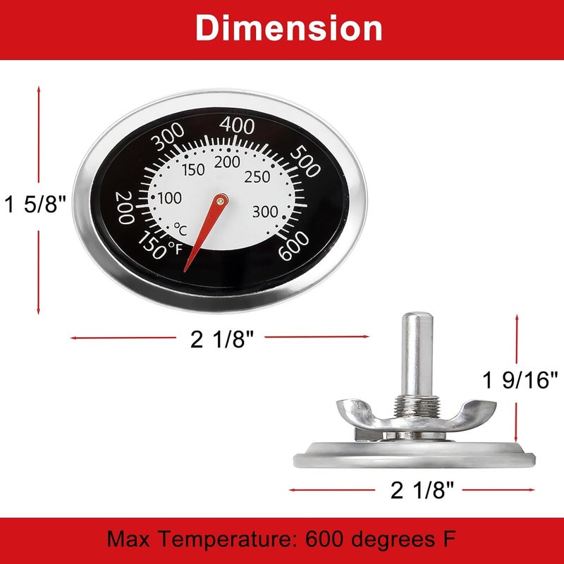 DELSbbq 60070 Grill Thermometer for Weber Q120 Q220 Q1200 Q2200, Oval Q Temp Gauge Accessories, Accurate BBQ Temperature Gauge with Tab, Replacement Parts for Weber 51010001 54060301 51040001 51080001 566001 - Image 2